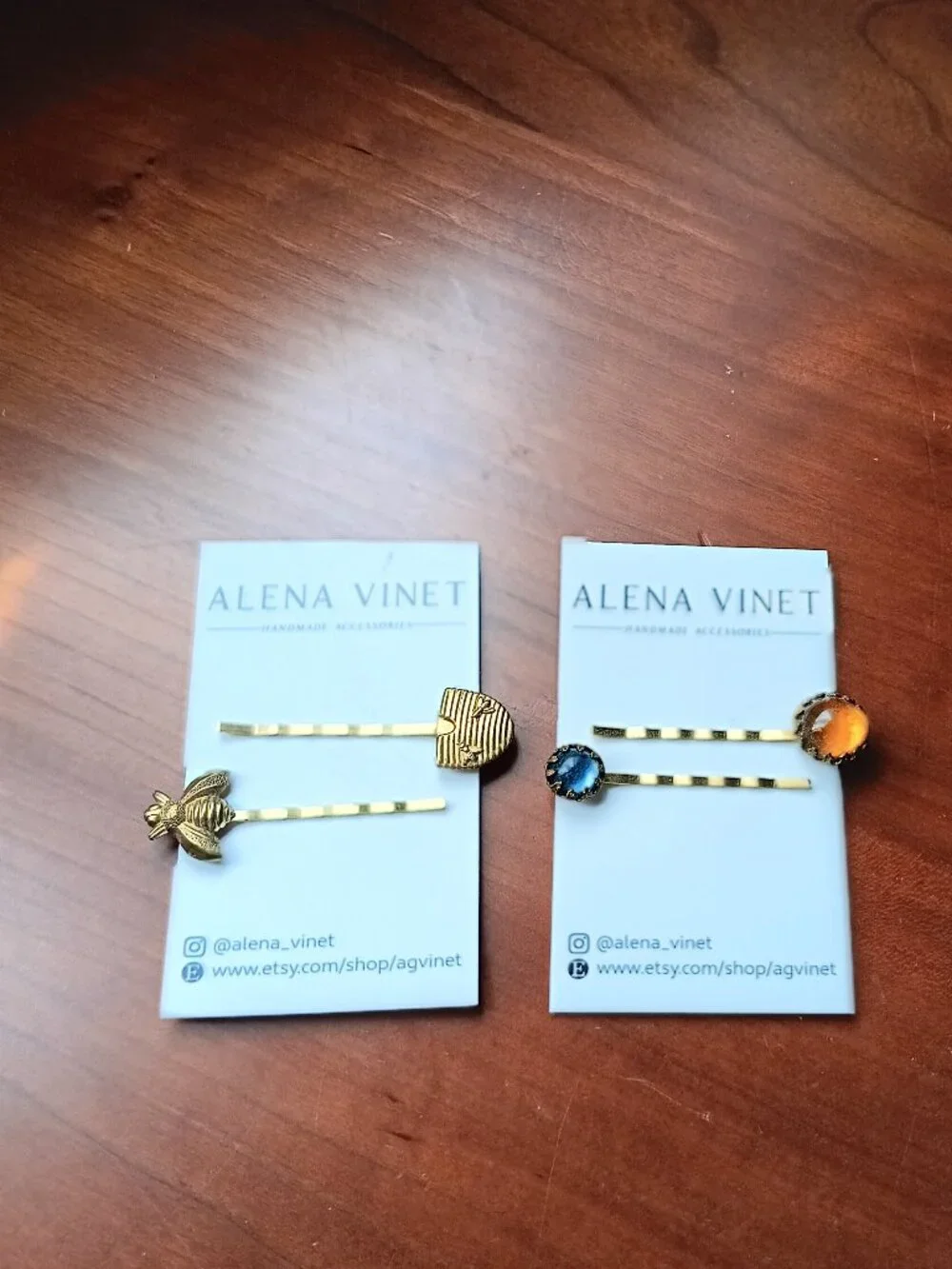 NWT Colorful Glass and Brass Bee Hair Pins by New Orleans Designer